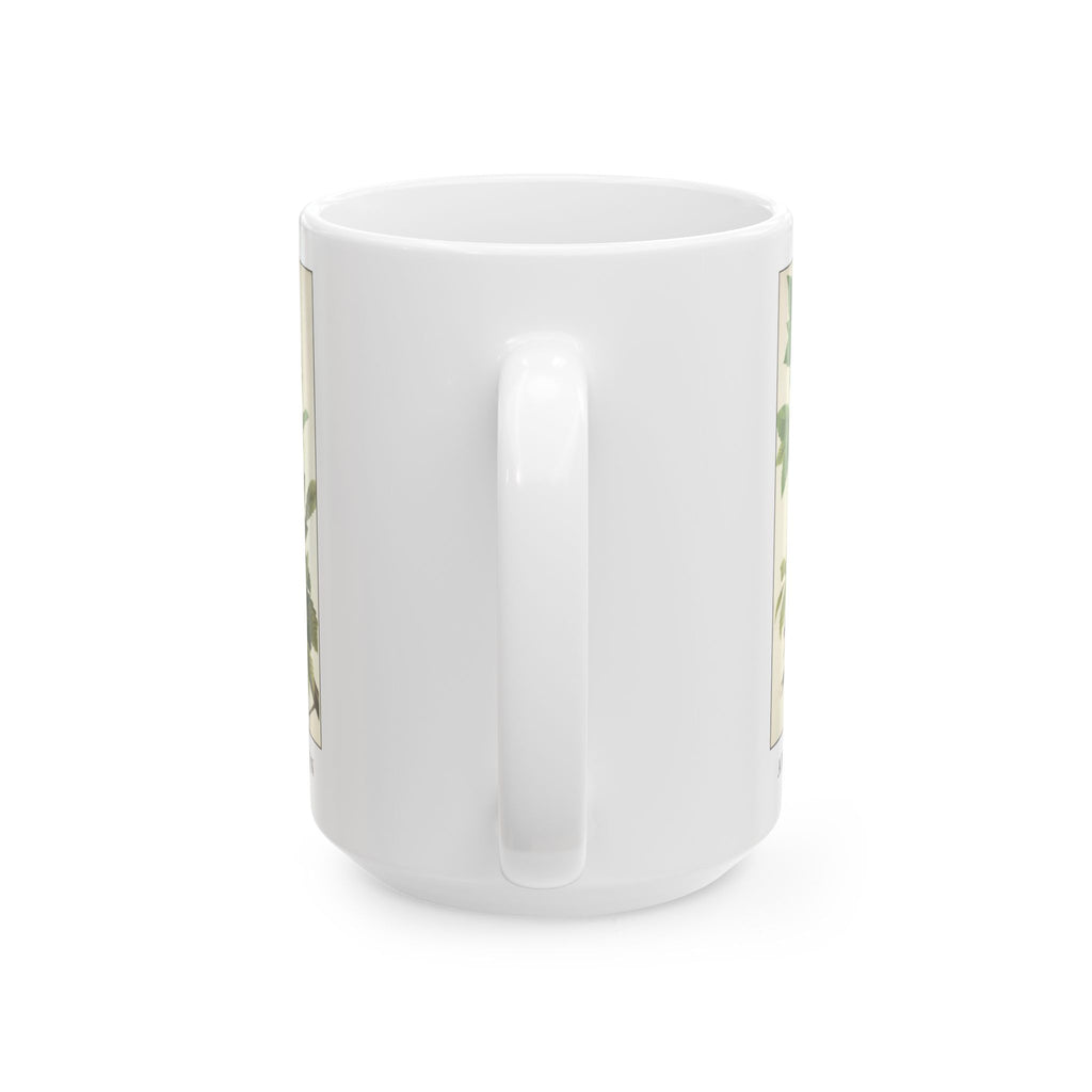 American Robin vintage bird mug, 15oz white, handle side view