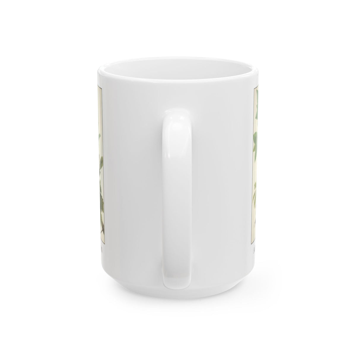 American Robin vintage bird mug, 15oz white, handle side view