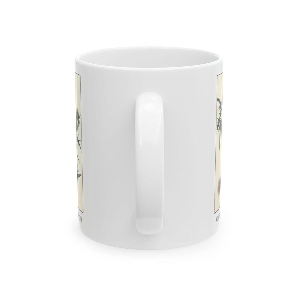 American Goldfinch vintage bird mug, 11oz white, handle side view