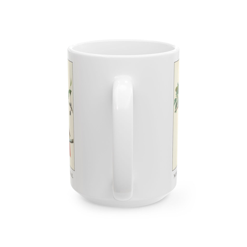 Northern Cardinal vintage bird mug, 15oz white, handle side view