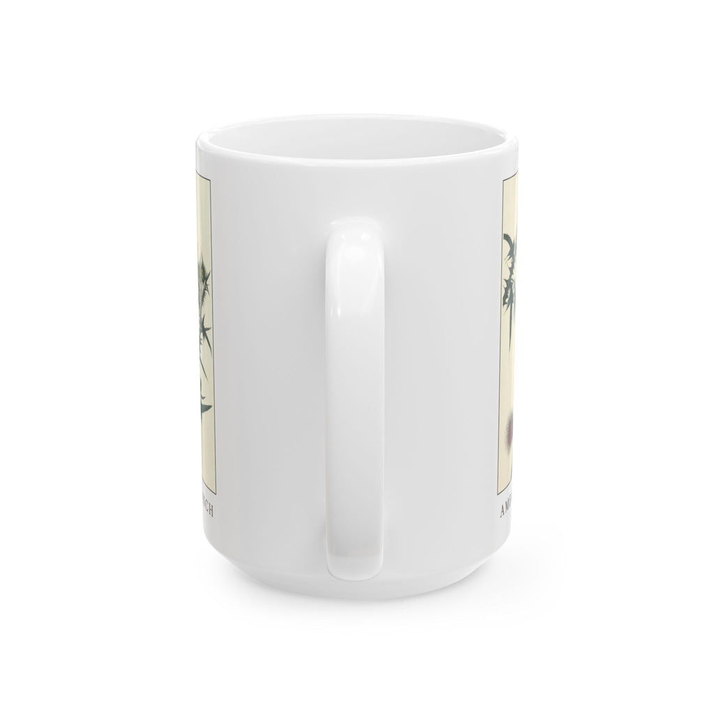 American Goldfinch vintage bird mug, 15oz white, handle side view