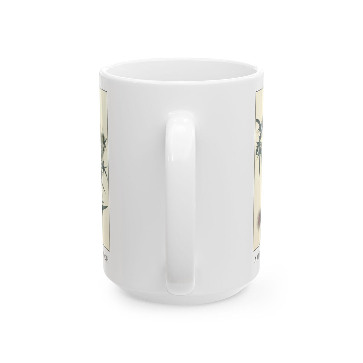 American Goldfinch vintage bird mug, 15oz white, handle side view