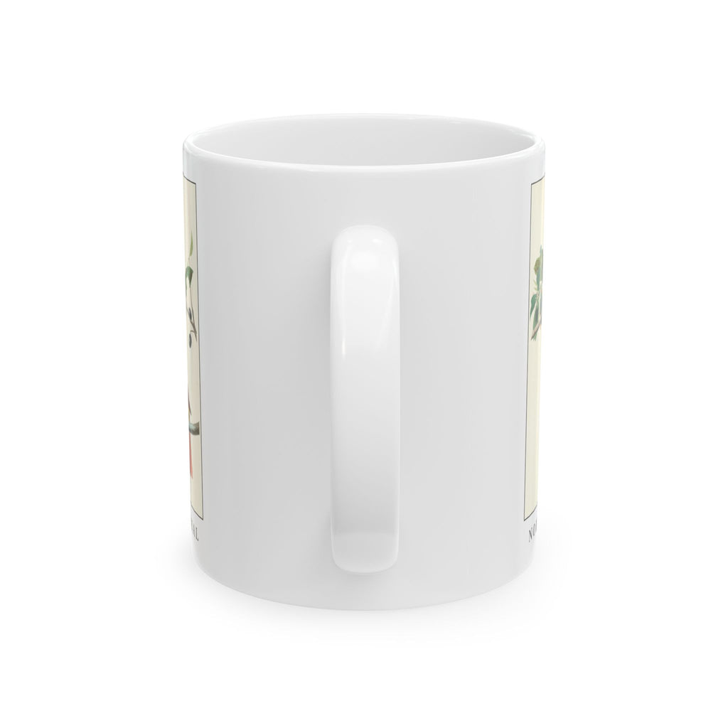 Northern Cardinal vintage bird mug, 11oz white, handle side view