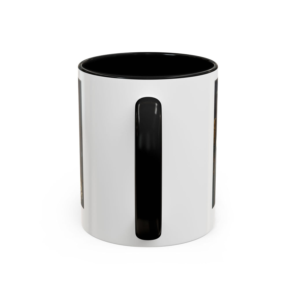 Snowy Owl vintage bird mug, 11oz white with black inside and handle, handle side view