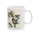 American Goldfinch vintage bird mug, 11oz white, right side view with the handle on the right